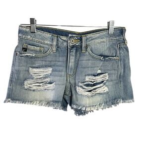 Kancan Distressed‎ Denim Shorts Frayed Hem Juniors Light Wash
